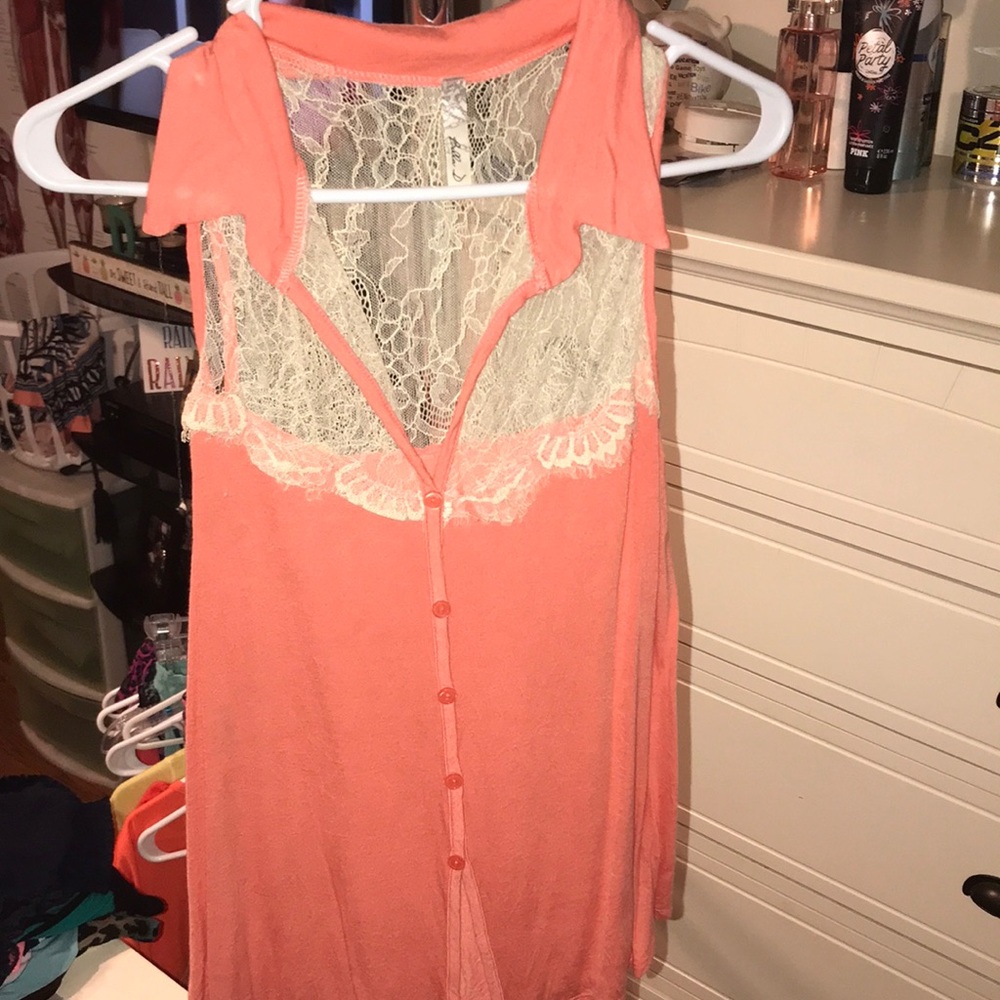Orange lace button down
